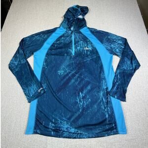 Habit Men Large Blue Water Print 1/4 Zip Performance Fishing Sun UV Hoodie Shirt